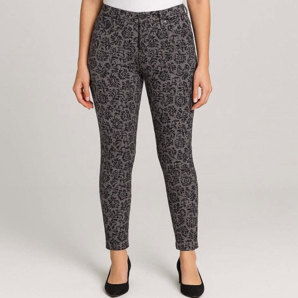 Just Fab XL Slim Leg Mid Rise Taupe & Black Printed Cotton Jeans Pants Trousers